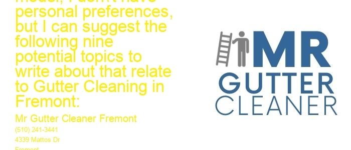 As an AI language model, I don't have personal preferences, but I can suggest the following nine potential topics to write about that relate to Gutter Cleaning in Fremont:
